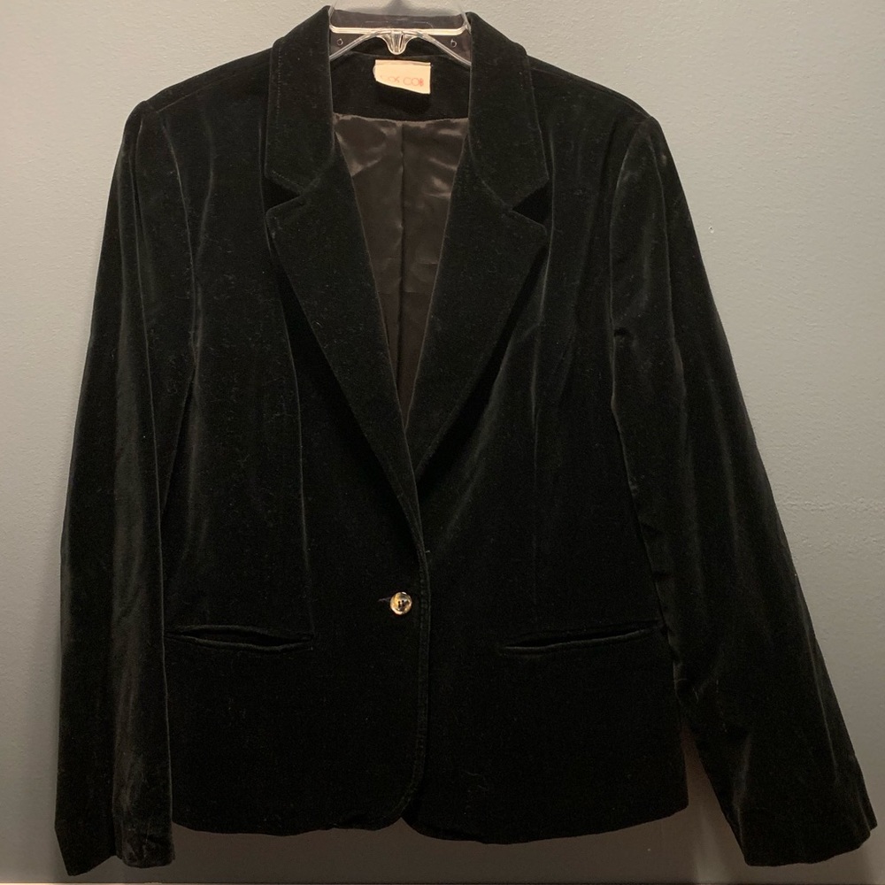Black velvet blazer and skirt set